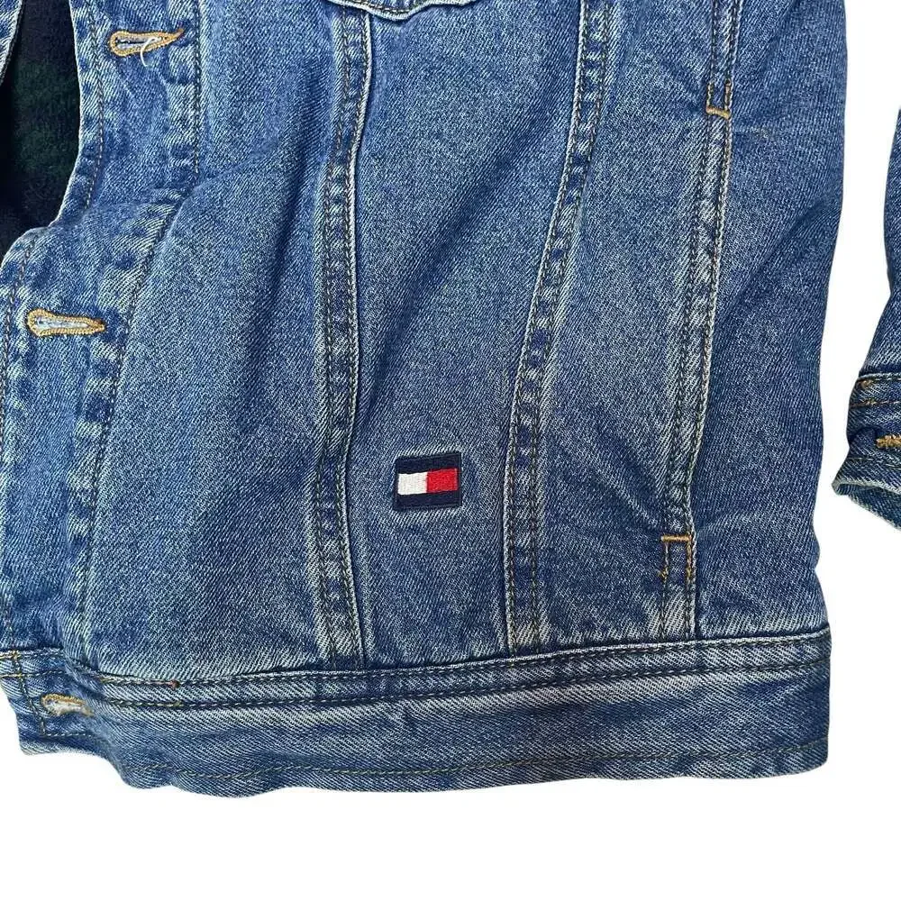 Vintage Tommy Hilfiger Denim Jacket Plaid Lined Kids Size L 6/6X Blue